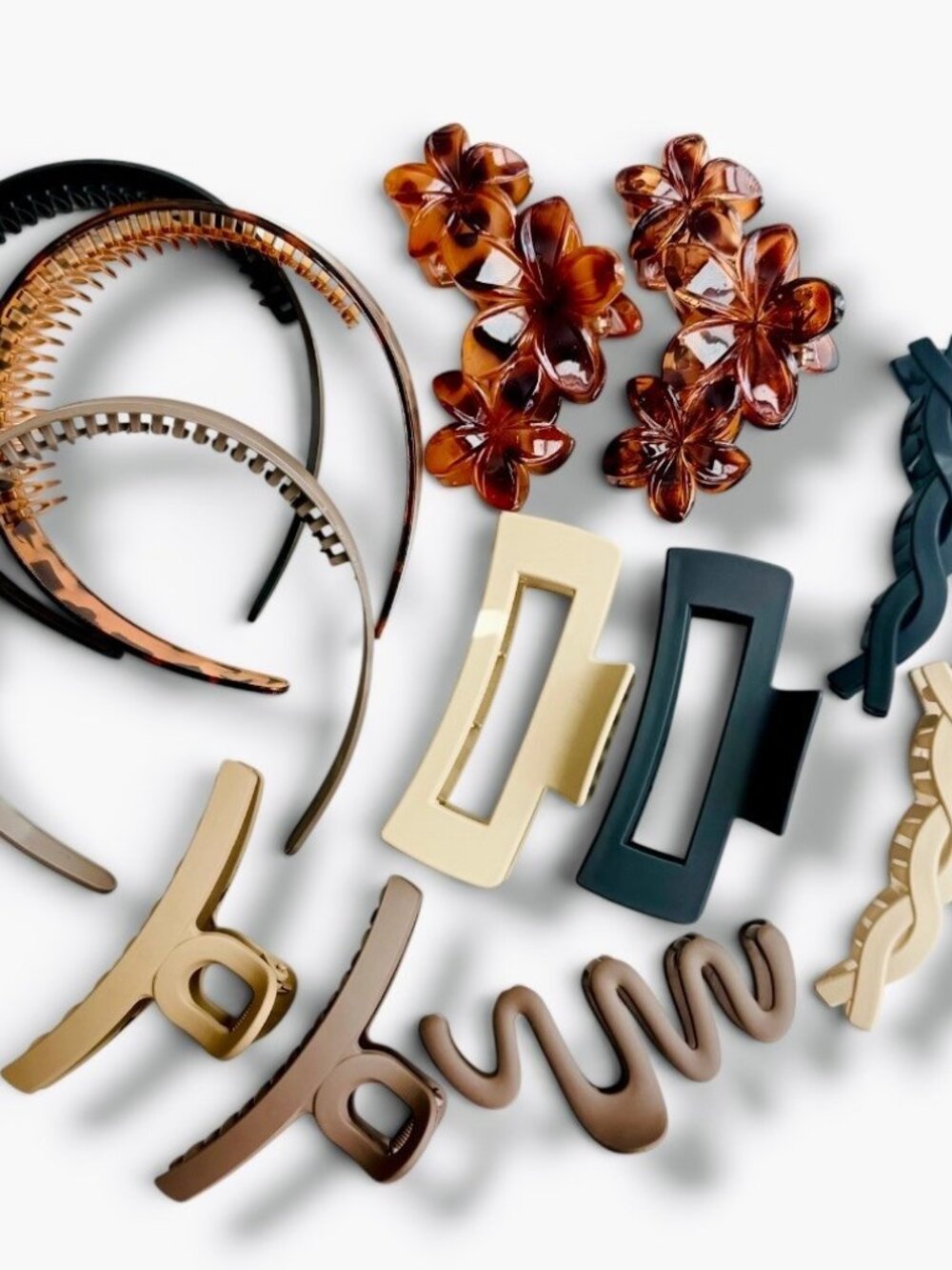 12 Item Comb Headbands Claw Clips Variety Pack Neutral Hair Accessory Bundle